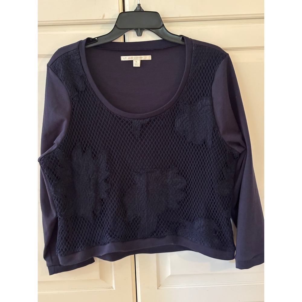 Lauren Conrad Navy Blue Lace Front Long Sleeve Top XL‎